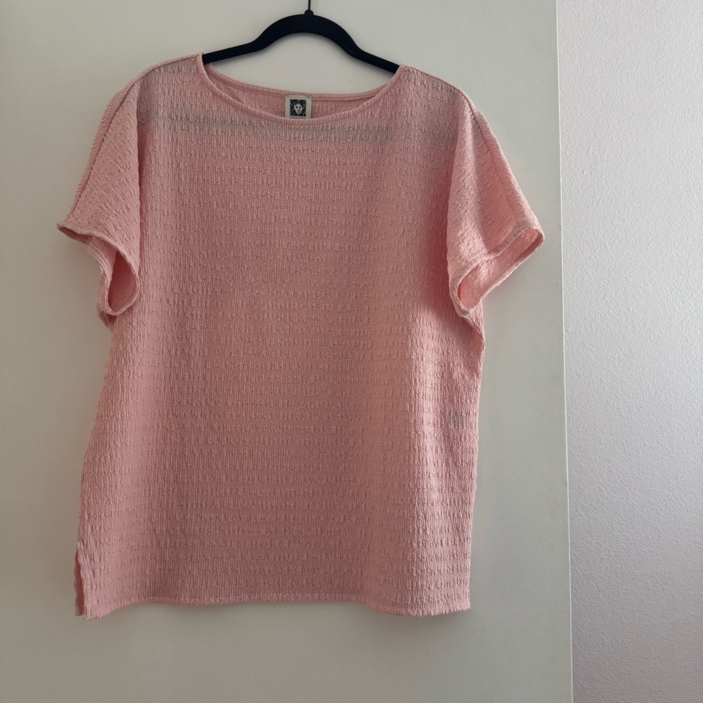 Anne Klein Blush pink Textured Boat Neck Blouse